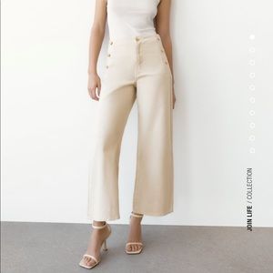 Zara Cropped Wide Leg Button Jeans